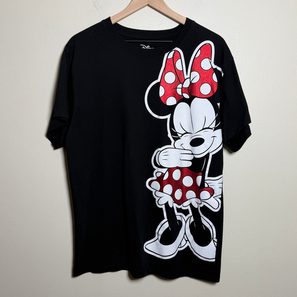Disney Womens Cotton T-Shirt XXL Black Minnie Mouse Graphic Disneycore Casual